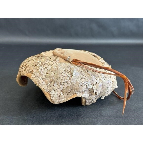 Vintage Jane Morgan 1960s Scalloped Velvet Sequin Hat Gatsby Flapper Party Glam - Picture 1 of 7